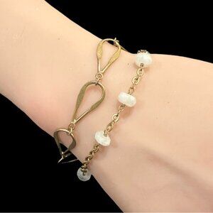 Gold-Tone Chain Bracelet With White Beads & Toggle Clasp